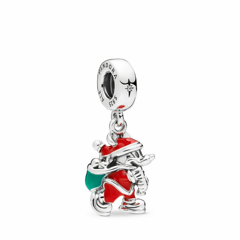 Pandora Disney Santa Mickey & Gift Bag Dangle Charm Silver Egypt ME9412783